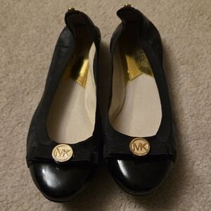 Michael Kors Black Flats with Gold Logo